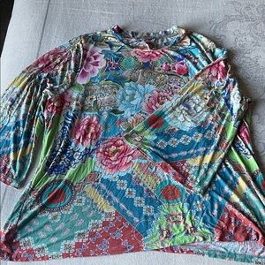 Johnny Was Colorful Floral Long Sleeve Top